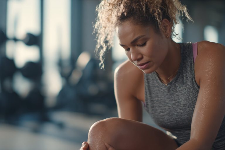 Sporter ervaart kniepijn tijdens training, een veelvoorkomend signaal van terugkerende sportklachten.