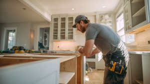 Vakman werkt aan keukenrenovatie voor een functionele keukenindeling en efficiënte werkzones.