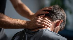 Behandeling van nekklachten tijdens een consult voor terugkerende sportklachten na intensieve training.